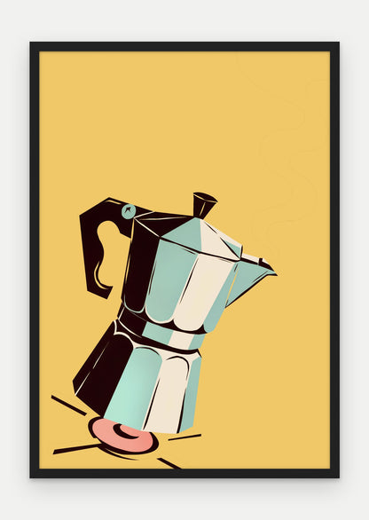 Plakat Kawiarka na kuchence w ramie, oprawa: drewno czarne, format 70 × 100 cm
