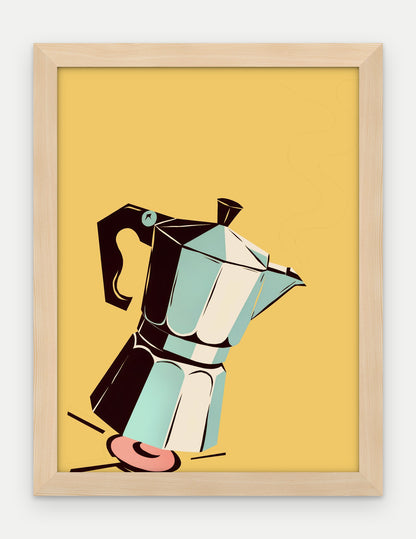 Plakat Kawiarka na kuchence w ramie, oprawa: drewno naturalne, format 30 × 40 cm