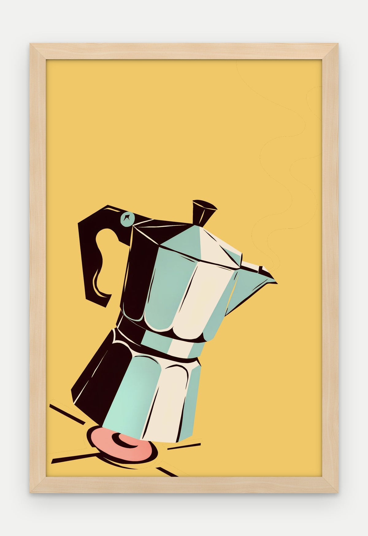 Plakat Kawiarka na kuchence w ramie, oprawa: drewno naturalne, format 40 × 60 cm