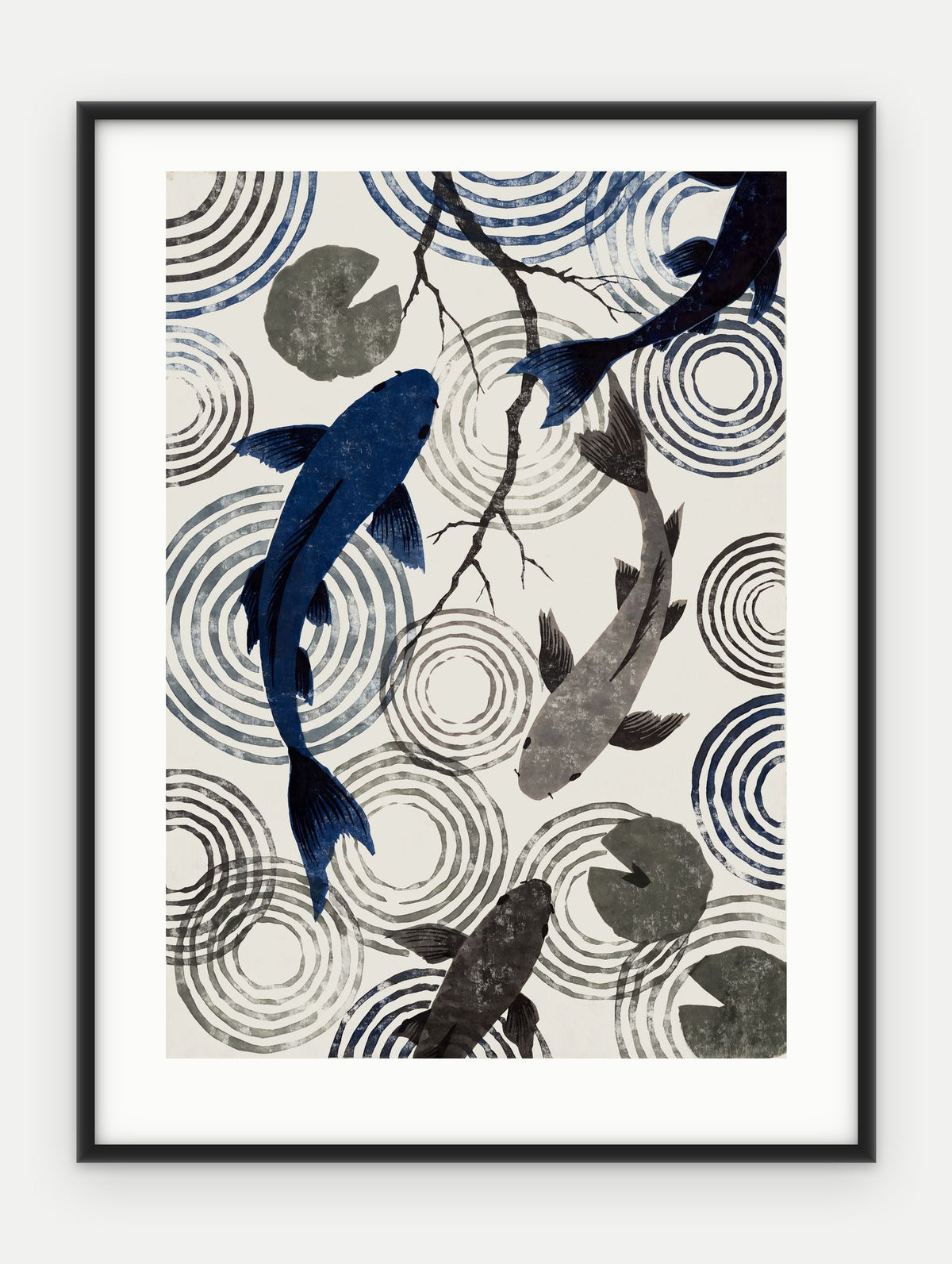 Plakat Koi w ramie, oprawa: aluminium czarne, z passe-partout, format 30 × 40 cm