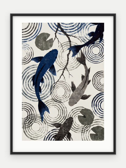 Plakat Koi w ramie, oprawa: aluminium czarne, z passe-partout, format 30 × 40 cm