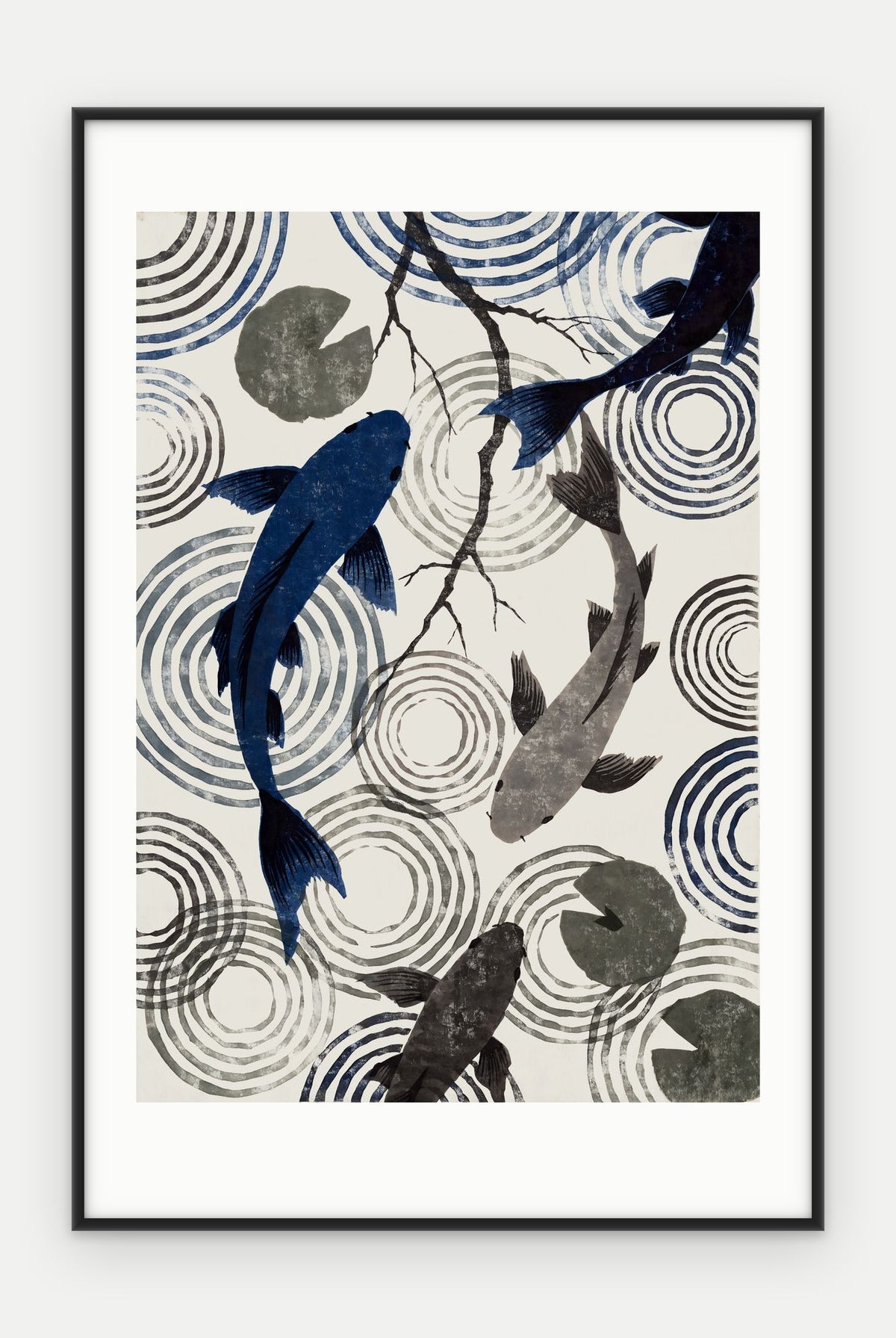 Plakat Koi w ramie, oprawa: aluminium czarne, z passe-partout, format 40 × 60 cm