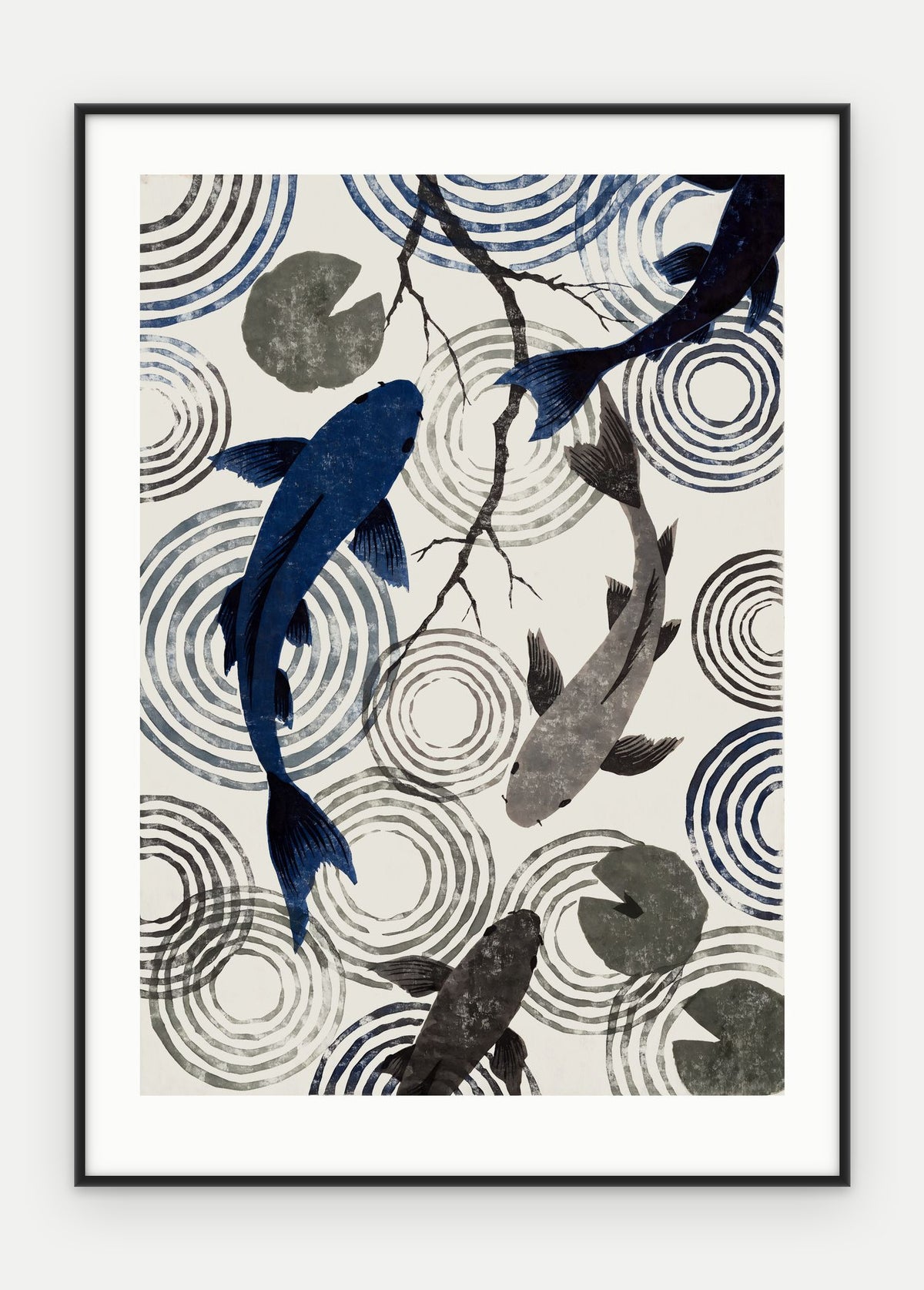 Plakat Koi w ramie, oprawa: aluminium czarne, z passe-partout, format 50 × 70 cm