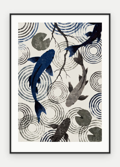 Plakat Koi w ramie, oprawa: aluminium czarne, z passe-partout, format 50 × 70 cm