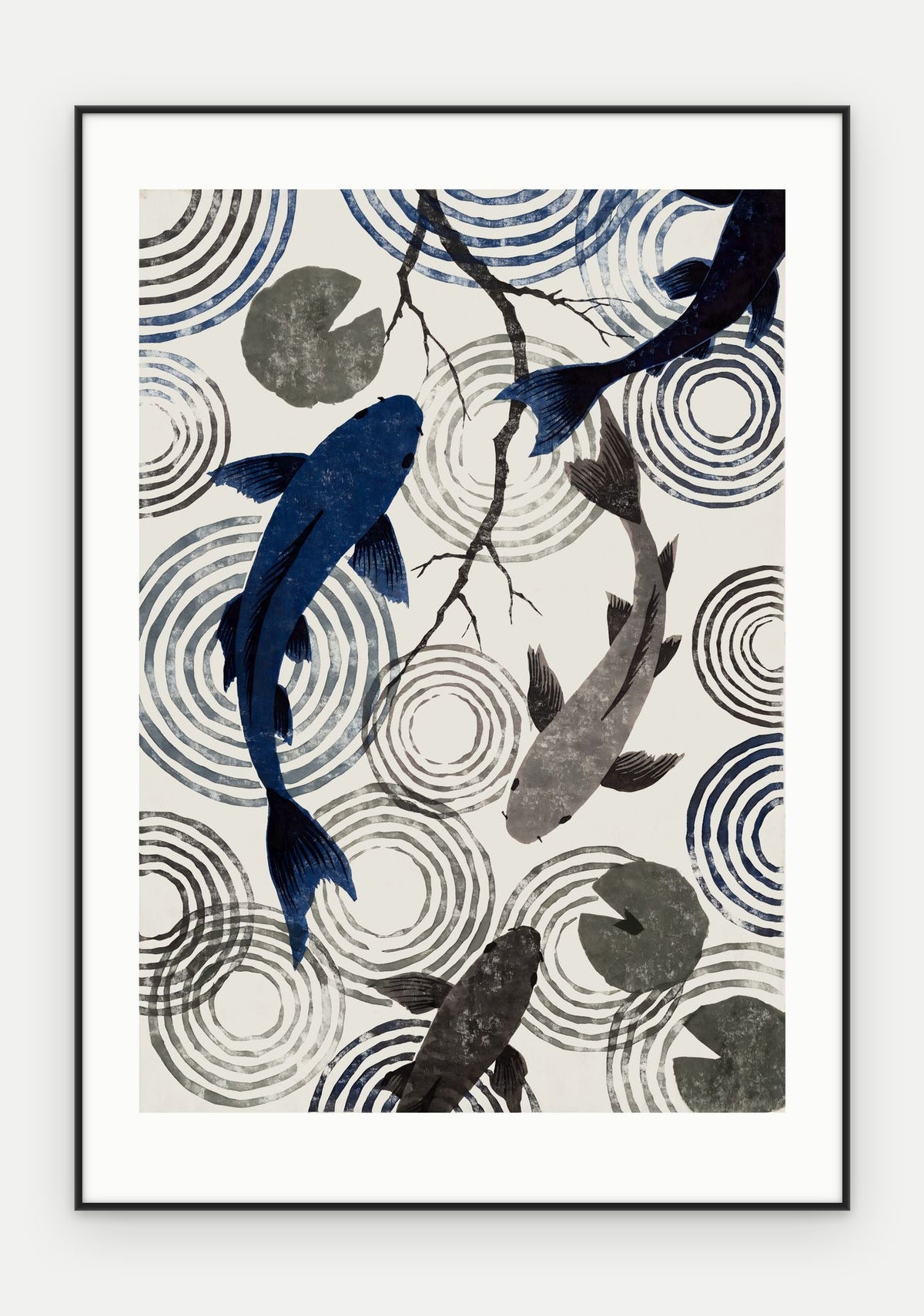 Plakat Koi w ramie, oprawa: aluminium czarne, z passe-partout, format 70 × 100 cm