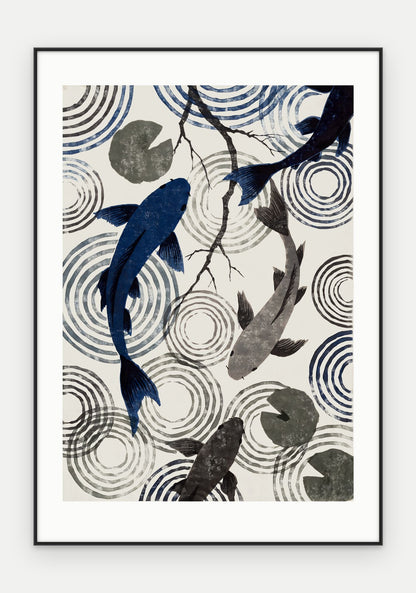 Plakat Koi w ramie, oprawa: aluminium czarne, z passe-partout, format 70 × 100 cm