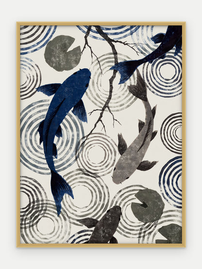 Plakat Koi w ramie, oprawa: aluminium złote, format 30 × 40 cm