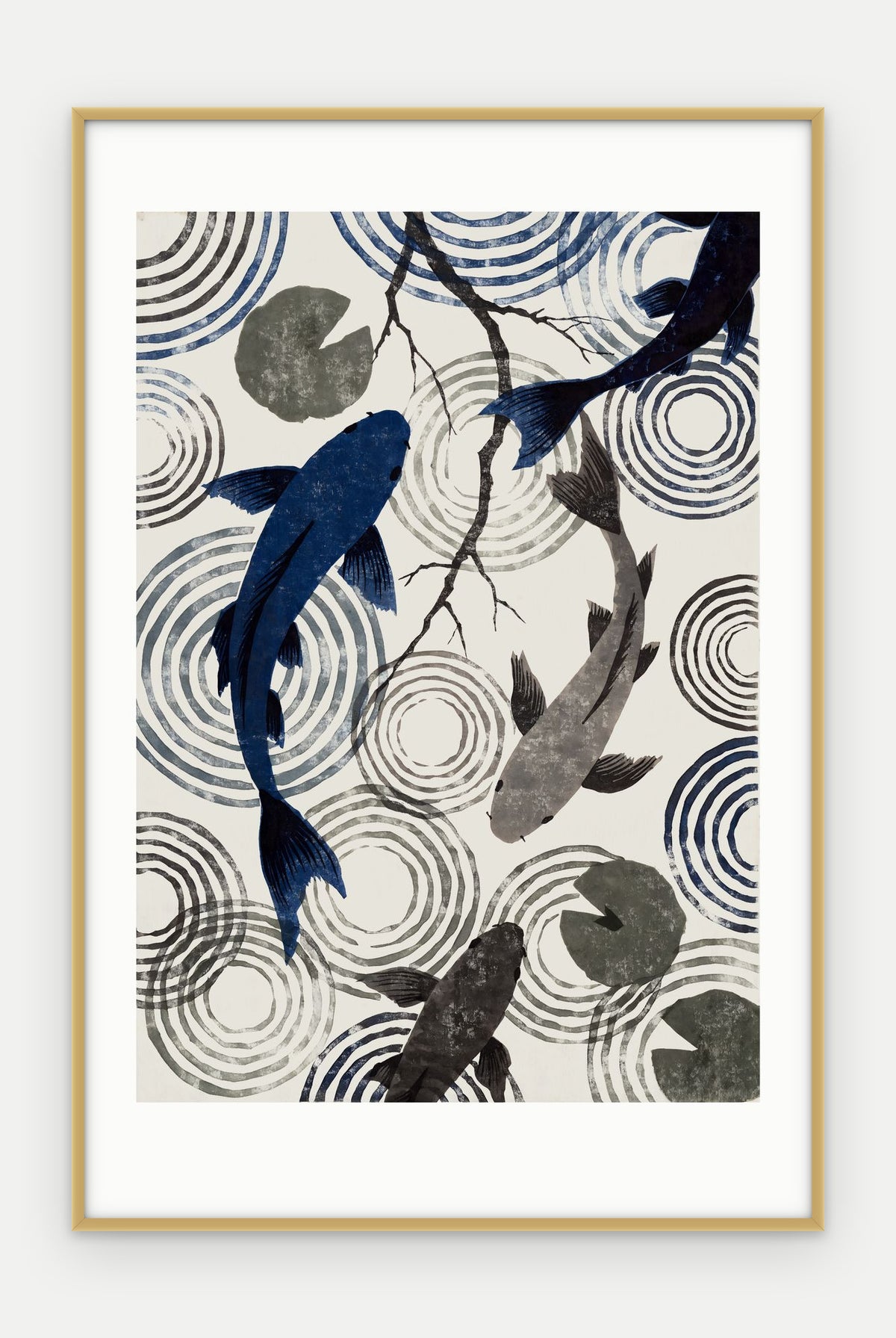 Plakat Koi w ramie, oprawa: aluminium złote, z passe-partout, format 40 × 60 cm