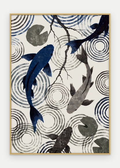 Plakat Koi w ramie, oprawa: aluminium złote, format 50 × 70 cm