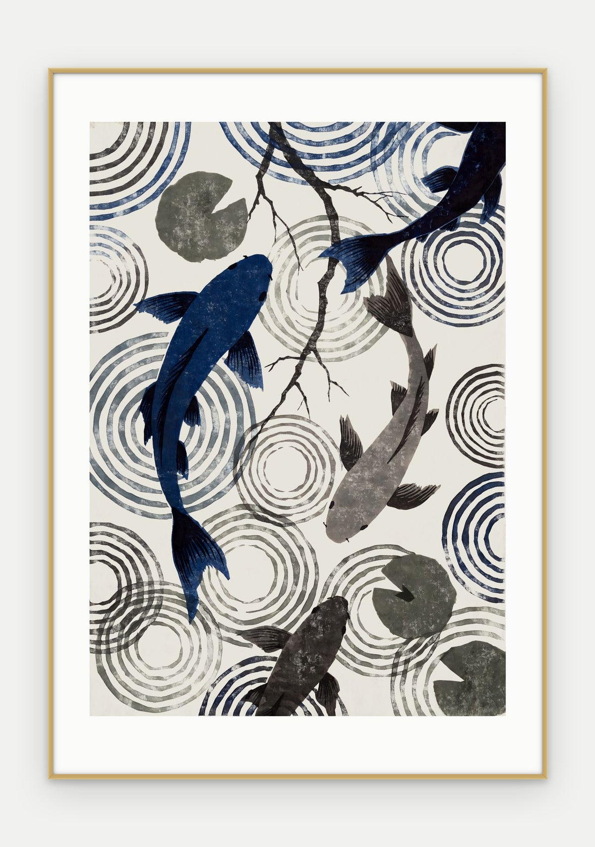 Plakat Koi w ramie, oprawa: aluminium złote, z passe-partout, format 70 × 100 cm