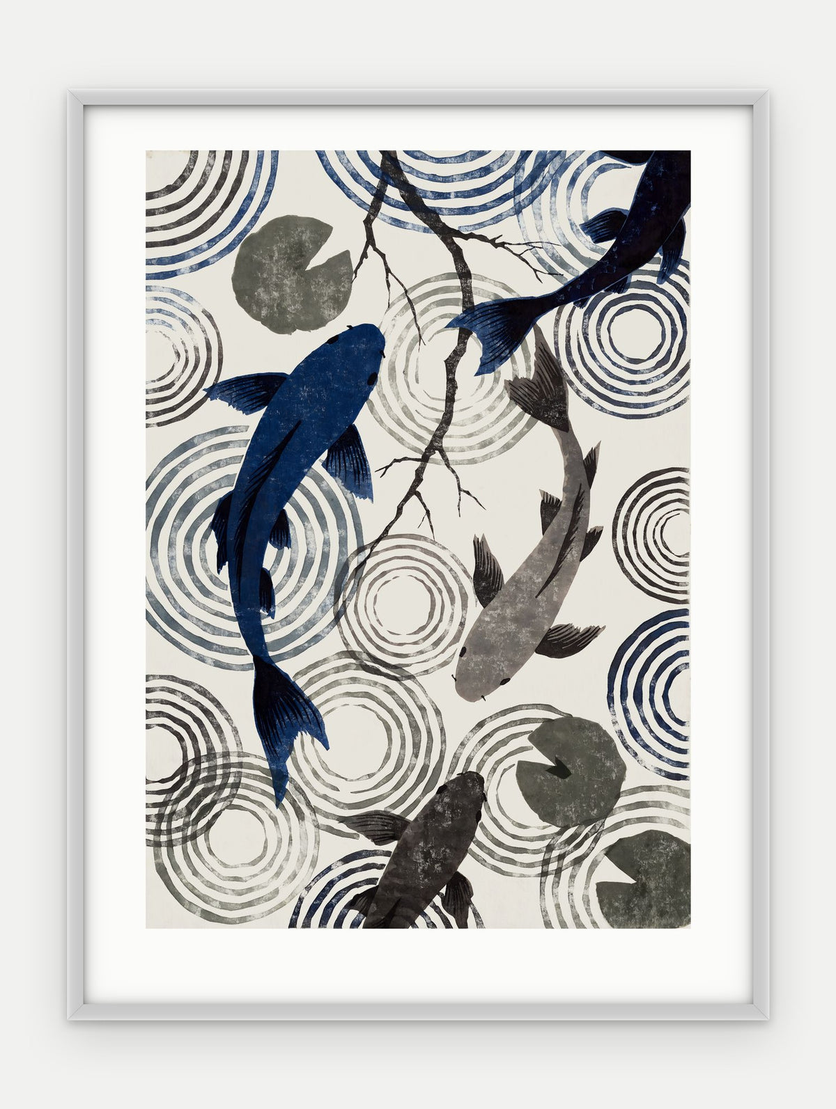 Plakat Koi w ramie, oprawa: aluminium srebrne, z passe-partout, format 30 × 40 cm