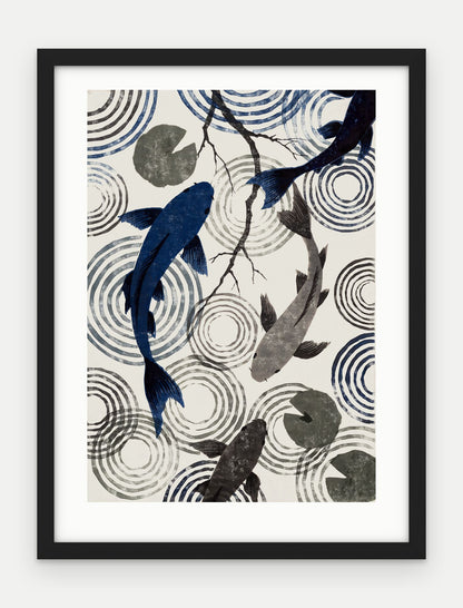 Plakat Koi w ramie, oprawa: drewno czarne, z passe-partout, format 30 × 40 cm