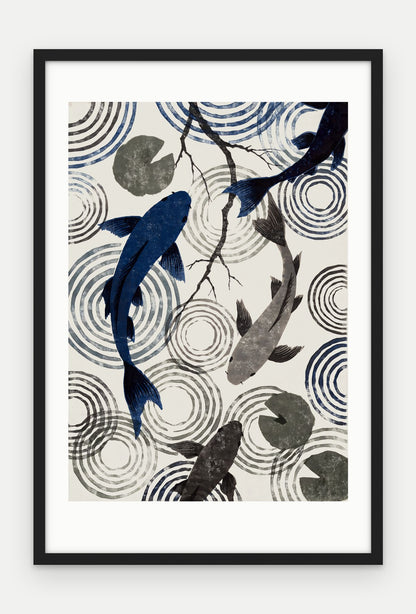 Plakat Koi w ramie, oprawa: drewno czarne, z passe-partout, format 40 × 60 cm