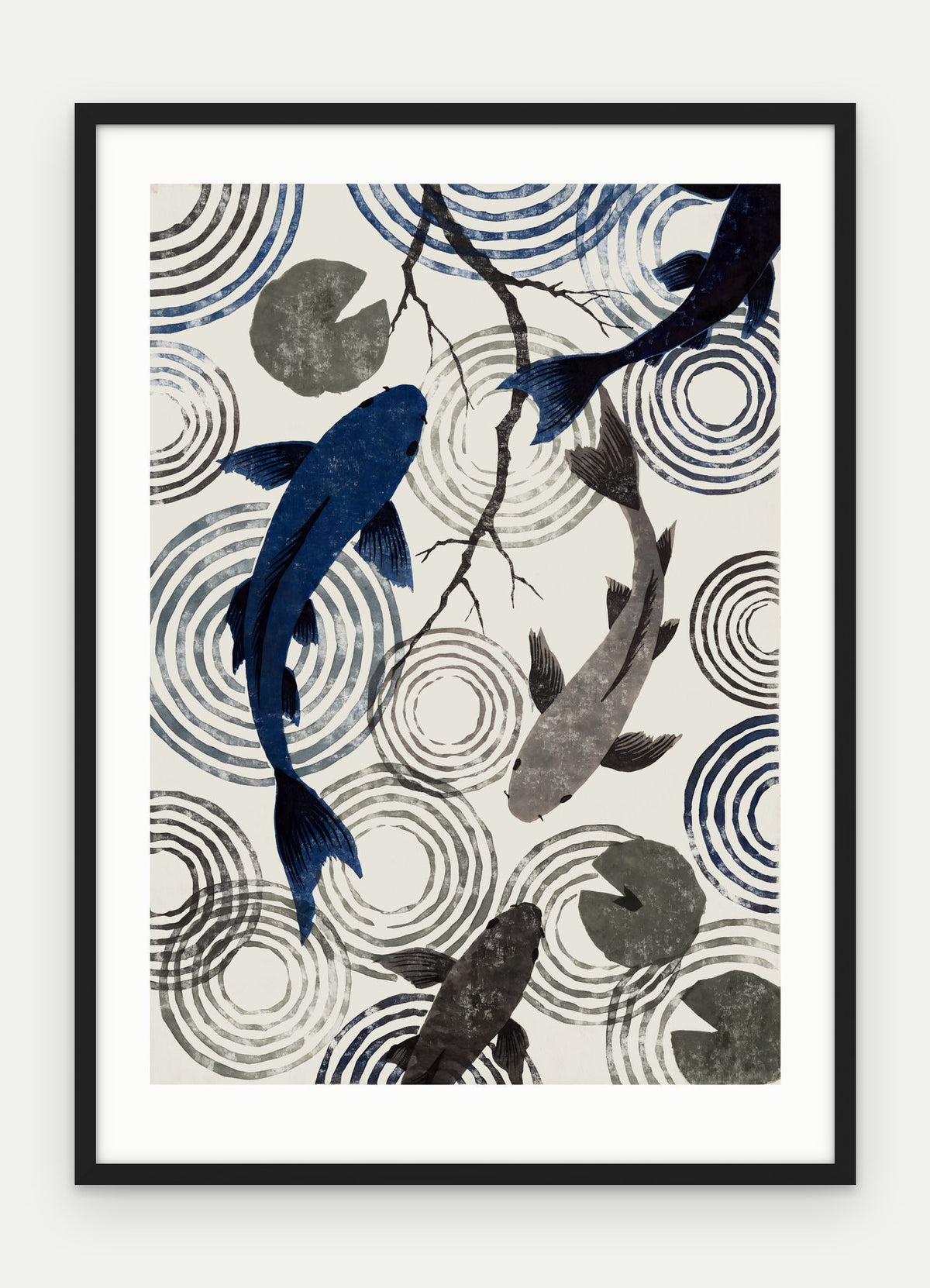 Plakat Koi w ramie, oprawa: drewno czarne, z passe-partout, format 50 × 70 cm