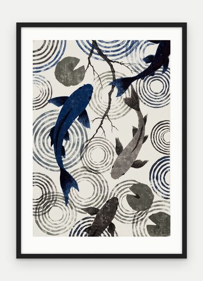 Plakat Koi w ramie, oprawa: drewno czarne, z passe-partout, format 50 × 70 cm