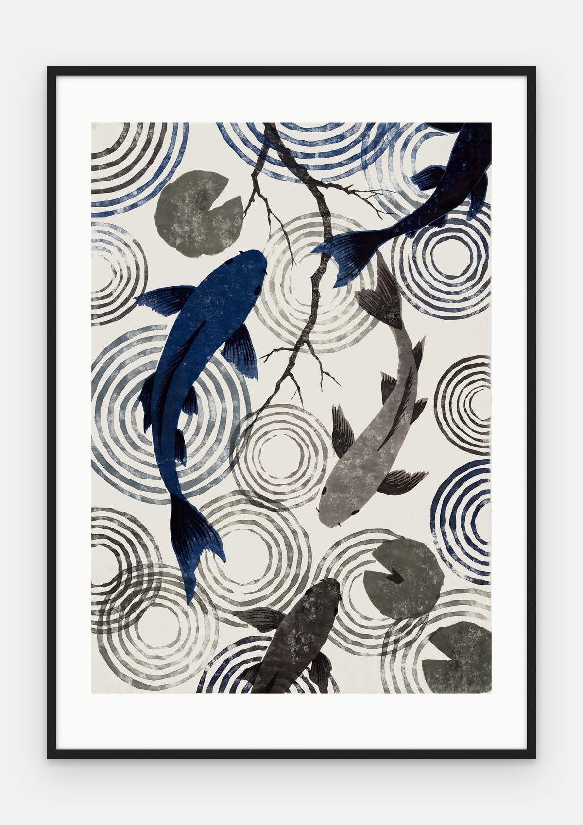 Plakat Koi w ramie, oprawa: drewno czarne, z passe-partout, format 70 × 100 cm