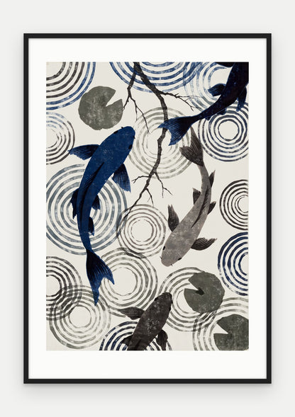 Plakat Koi w ramie, oprawa: drewno czarne, z passe-partout, format 70 × 100 cm
