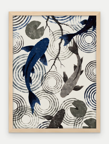 Plakat Koi w ramie, oprawa: drewno naturalne, format 30 × 40 cm
