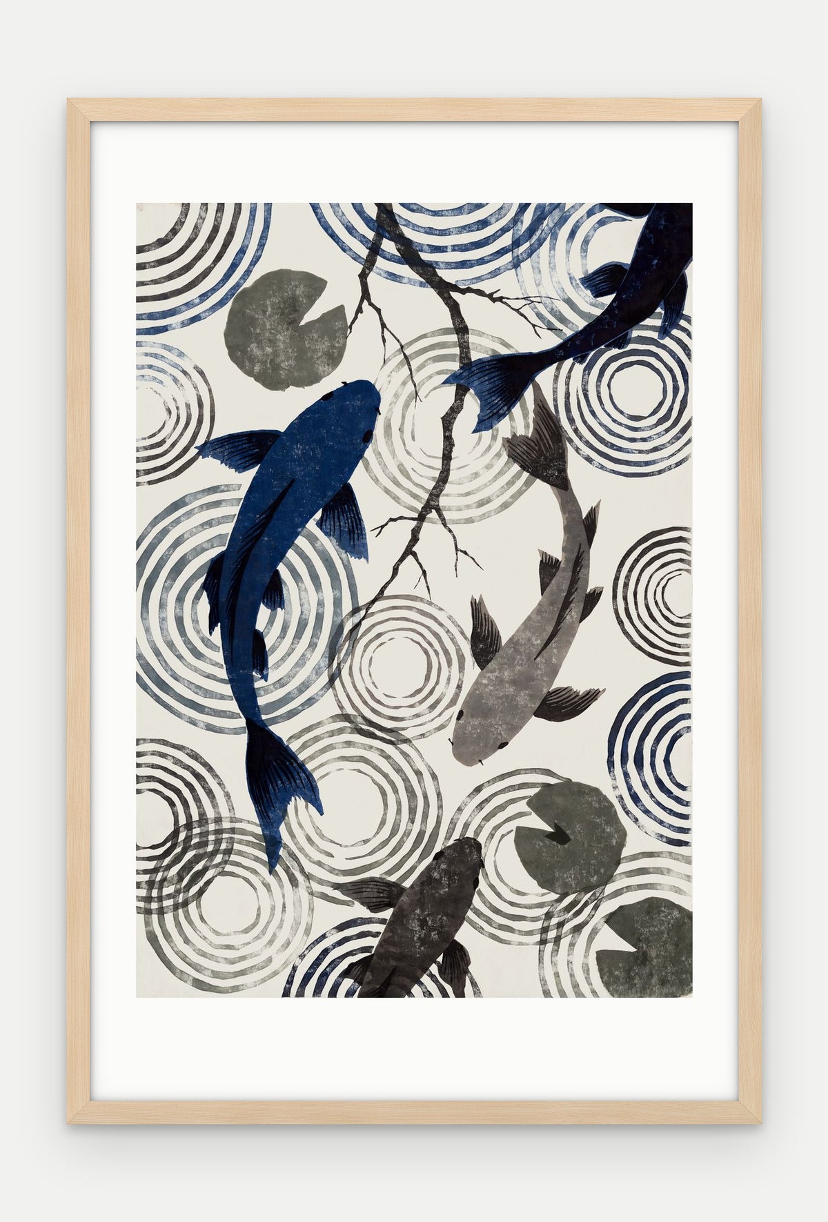 Plakat Koi w ramie, oprawa: drewno naturalne, z passe-partout, format 40 × 60 cm