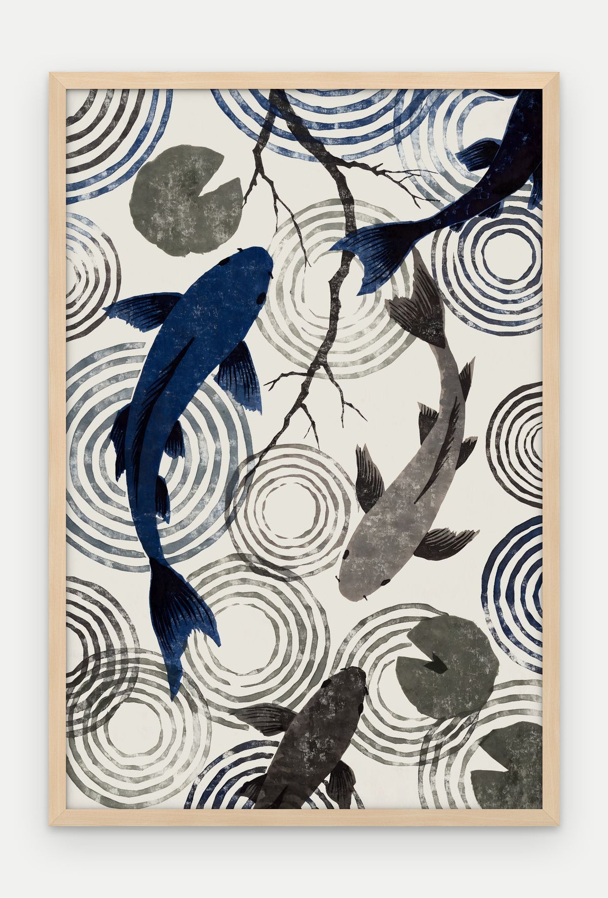 Plakat Koi w ramie, oprawa: drewno naturalne, format 40 × 60 cm
