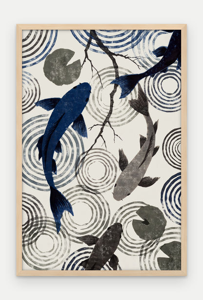 Plakat Koi w ramie, oprawa: drewno naturalne, format 40 × 60 cm