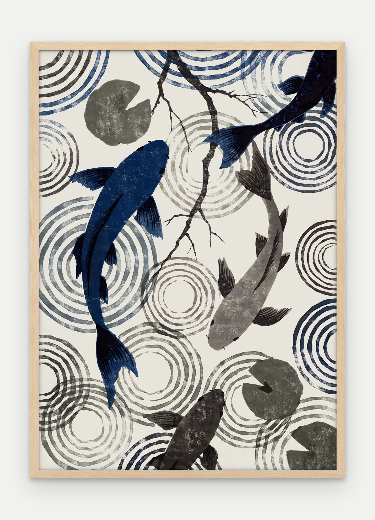 Plakat Koi w ramie, oprawa: drewno naturalne, format 50 × 70 cm