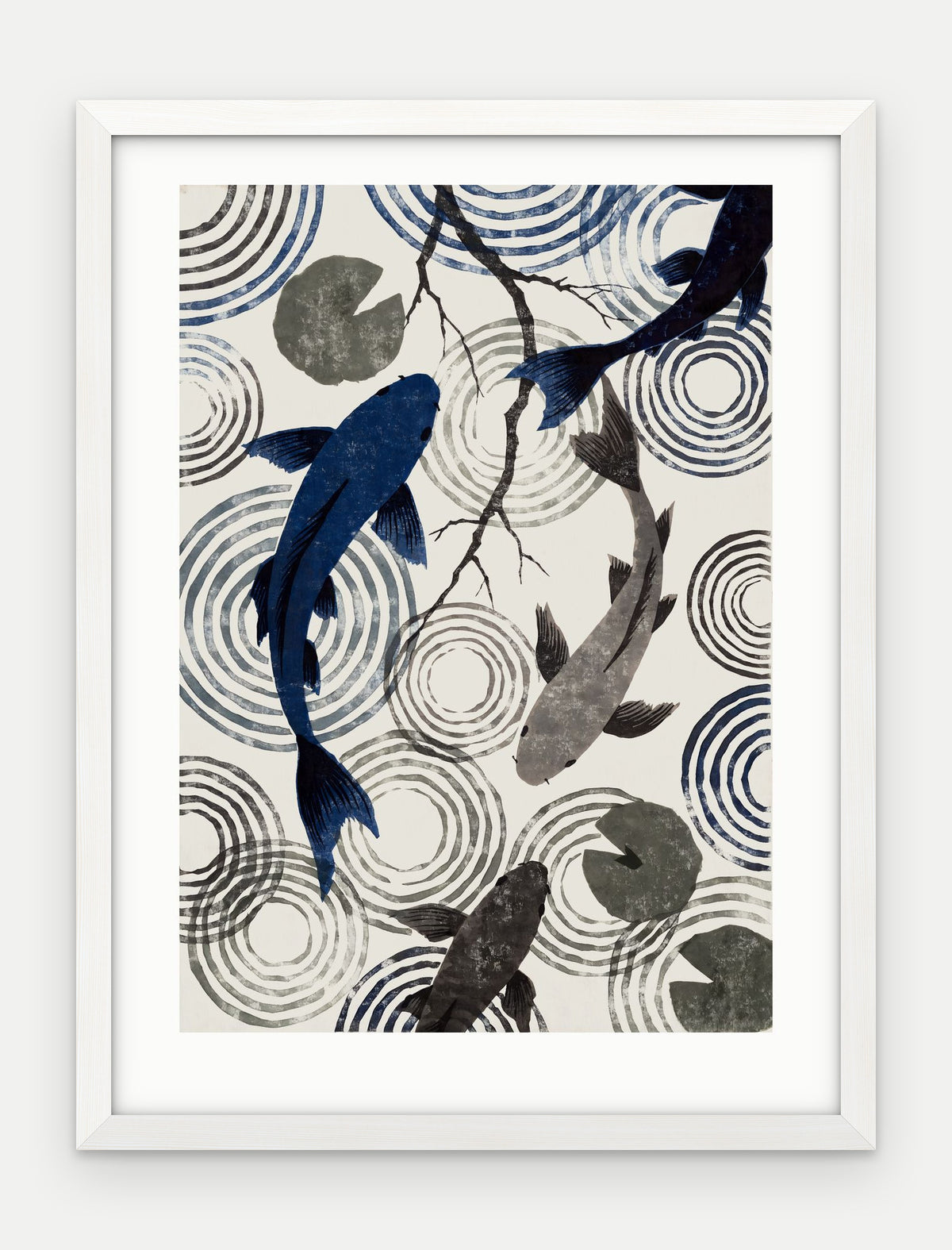 Plakat Koi w ramie, oprawa: drewno białe, z passe-partout, format 30 × 40 cm
