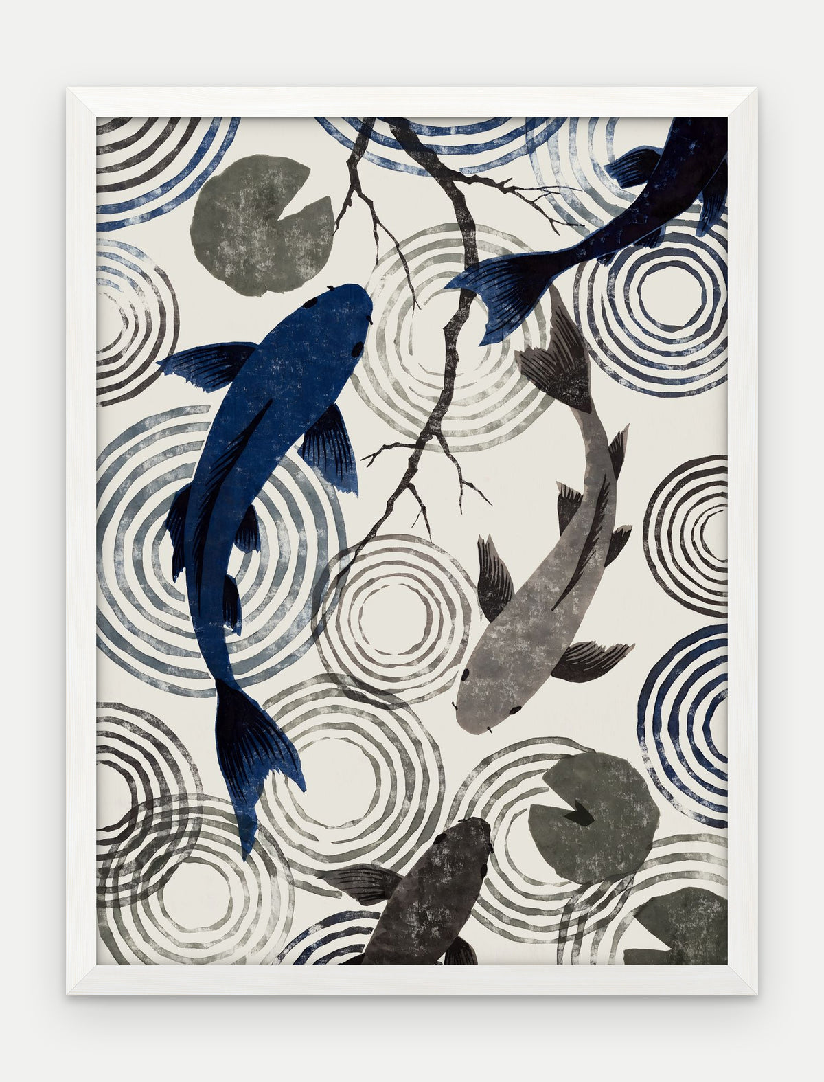 Plakat Koi w ramie, oprawa: drewno białe, format 30 × 40 cm