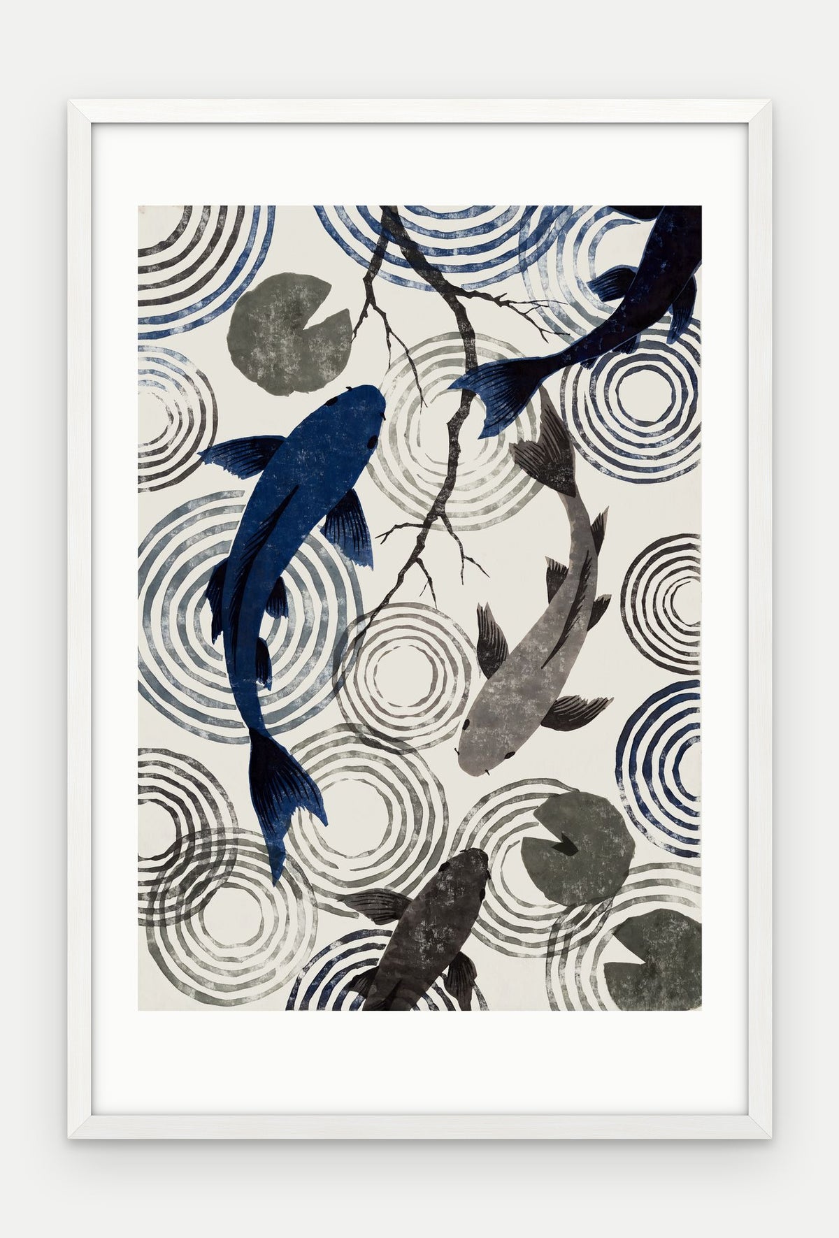 Plakat Koi w ramie, oprawa: drewno białe, z passe-partout, format 40 × 60 cm