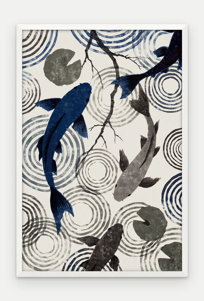 Plakat Koi w ramie, oprawa: drewno białe, format 40 × 60 cm