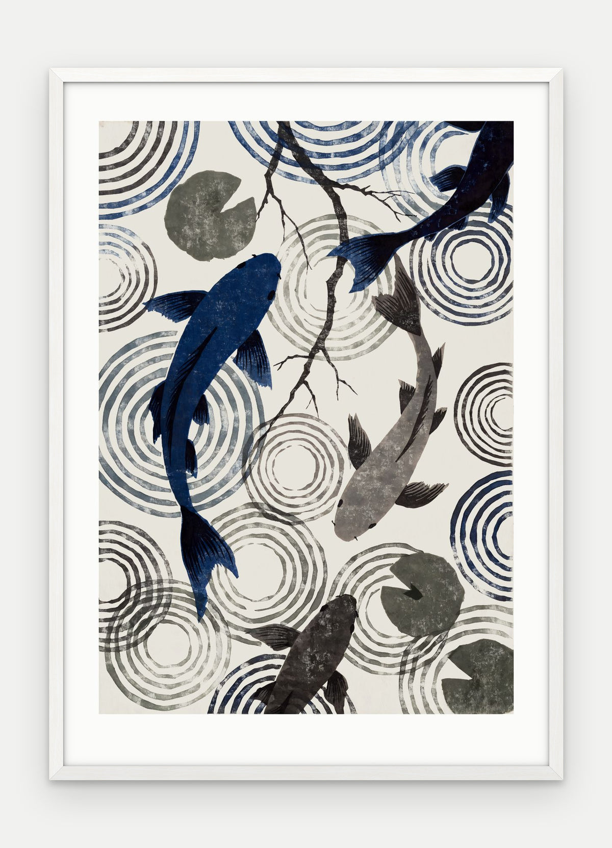 Plakat Koi w ramie, oprawa: drewno białe, z passe-partout, format 50 × 70 cm