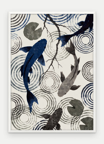 Plakat Koi w ramie, oprawa: drewno białe, format 50 × 70 cm