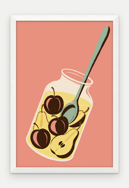 Plakat Kompot w ramie, oprawa: drewno białe, format 40 × 60 cm