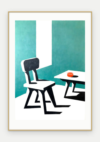 Plakat Krzesło w ramie, oprawa: aluminium złote, z passe-partout, format 70 × 100 cm