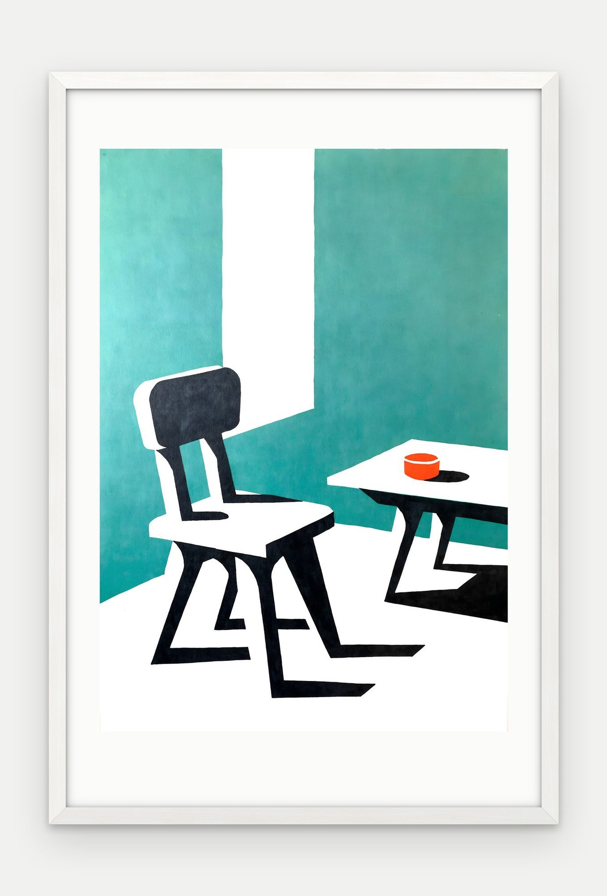 Plakat Krzesło w ramie, oprawa: drewno białe, z passe-partout, format 40 × 60 cm