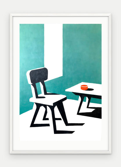Plakat Krzesło w ramie, oprawa: drewno białe, z passe-partout, format 50 × 70 cm
