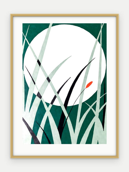 Plakat Księżyc w ramie, oprawa: aluminium złote, z passe-partout, format 30 × 40 cm