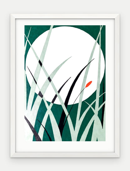 Plakat Księżyc w ramie, oprawa: drewno białe, z passe-partout, format 30 × 40 cm