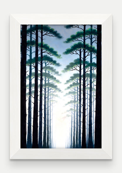 Obraz na płótnie Las w ramie, oprawa: drewno białe, format 20 × 30 cm