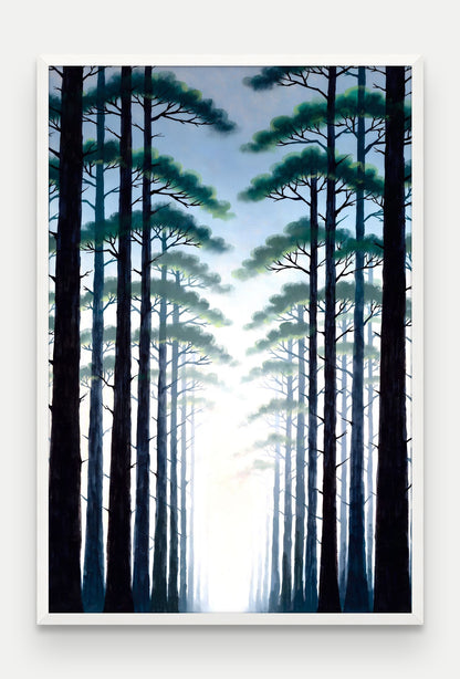 Obraz na płótnie Las w ramie, oprawa: drewno białe, format 80 × 120 cm