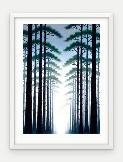 Plakat Las w ramie, oprawa: drewno białe, z passe-partout, format 30 × 40 cm