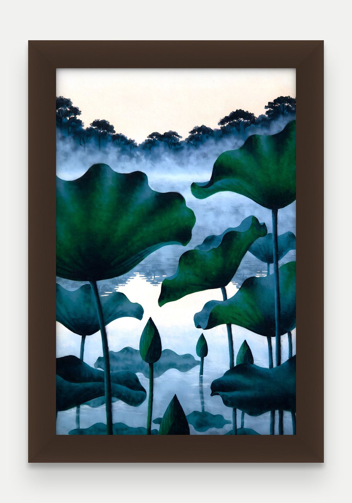 Obraz na płótnie Lotosy w ramie, oprawa: drewno brązowe, format 20 × 30 cm