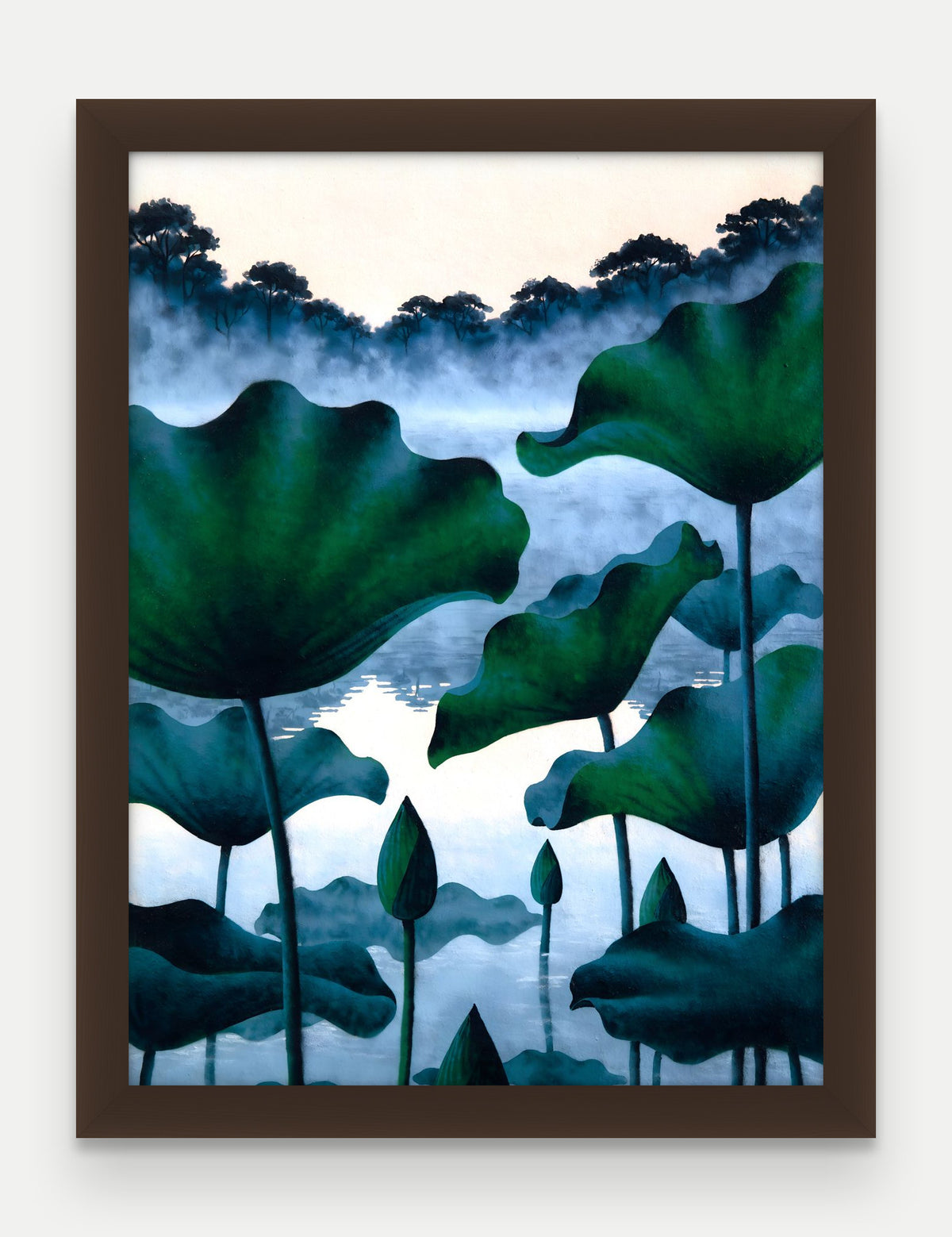 Obraz na płótnie Lotosy w ramie, oprawa: drewno brązowe, format 30 × 40 cm