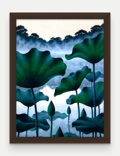 Obraz na płótnie Lotosy w ramie, oprawa: drewno brązowe, format 30 × 40 cm