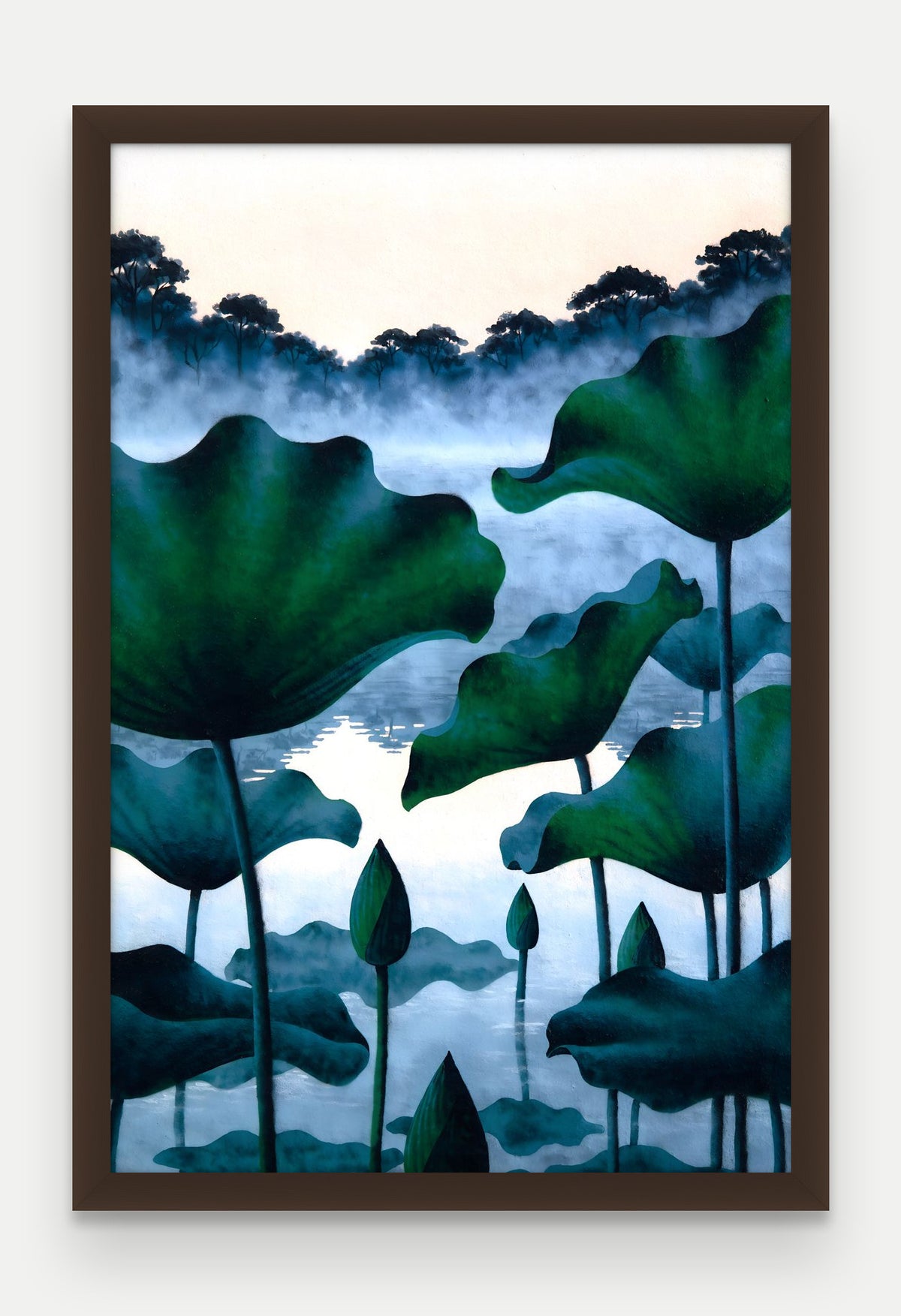 Obraz na płótnie Lotosy w ramie, oprawa: drewno brązowe, format 40 × 60 cm