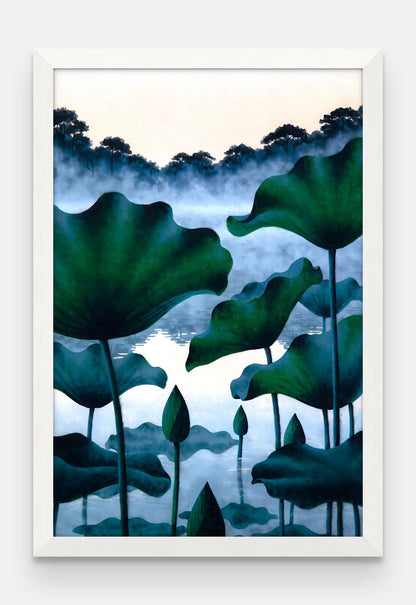 Obraz na płótnie Lotosy w ramie, oprawa: drewno białe, format 40 × 60 cm