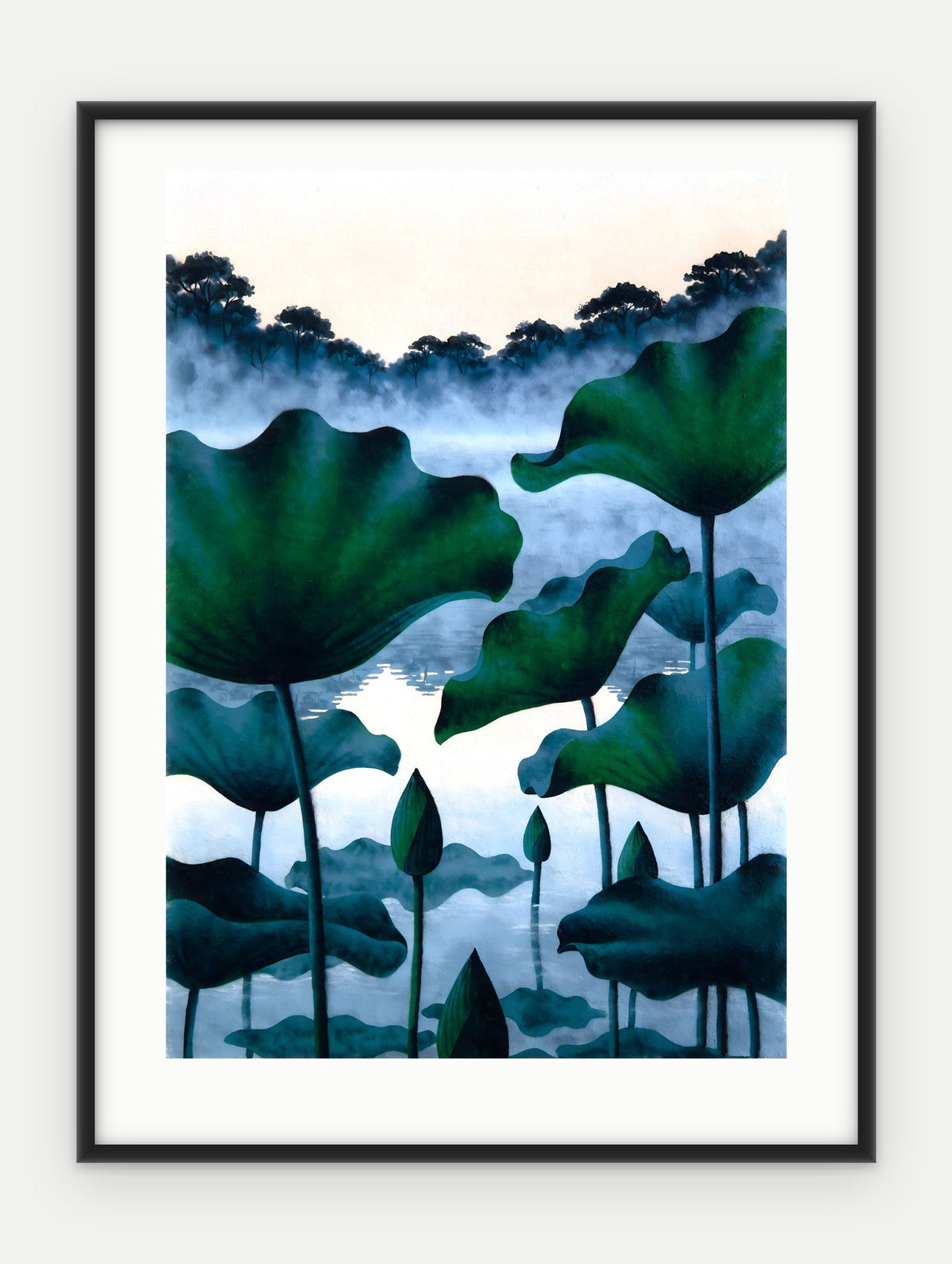 Plakat Lotosy w ramie, oprawa: aluminium czarne, z passe-partout, format 30 × 40 cm