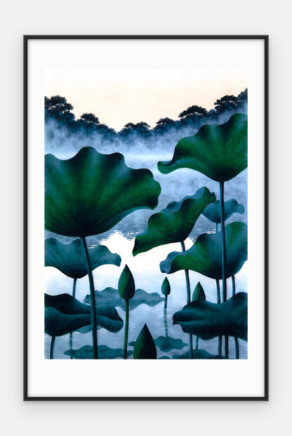 Plakat Lotosy w ramie, oprawa: aluminium czarne, z passe-partout, format 40 × 60 cm
