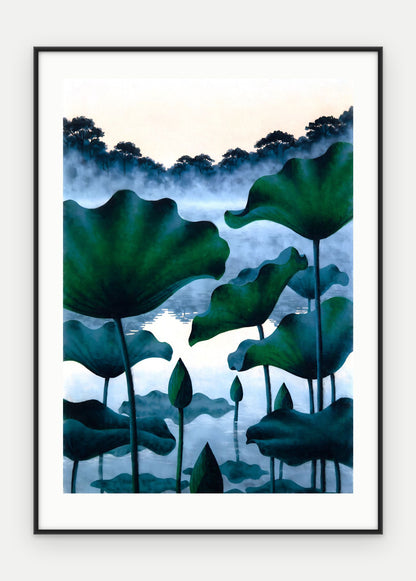 Plakat Lotosy w ramie, oprawa: aluminium czarne, z passe-partout, format 50 × 70 cm