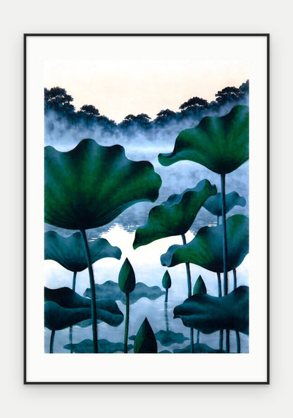 Plakat Lotosy w ramie, oprawa: aluminium czarne, z passe-partout, format 70 × 100 cm
